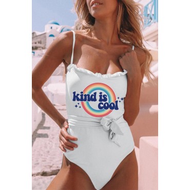 White Kind Is Good Rainbow Print Spaghetti Strap One-piece Swimsuit White Kind Is Good Rainbow Print Spaghetti Strap One-piece Swimsuit