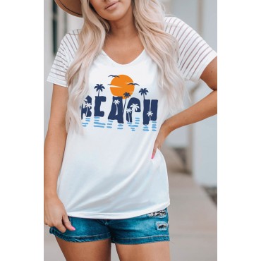 White BEACH Letter Graphic Printed Short Sleeve T Shirt White BEACH Letter Graphic Printed Short Sleeve T Shirt