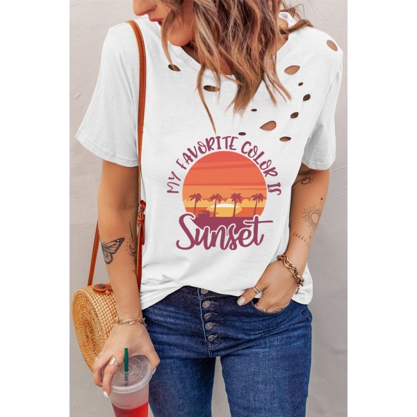 White Distressed MY FAVORITE COLOR IS Sunset Pattern T Shirt